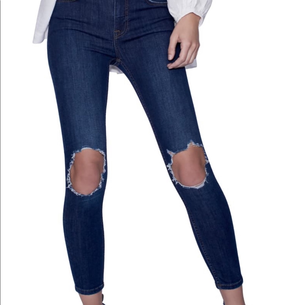Free People High Rise busted knee skinny jeans